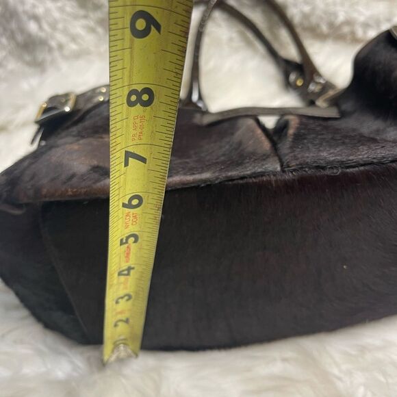 Plinio Visona  leather Brown Calf Hair Patent trims Shoulder Bag Gold Hardware - Picture 12 of 16